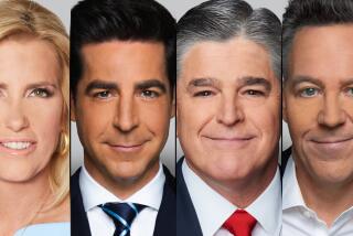 Fox News' new prime-time line-up: Laura Ingraham at 7 p.m. Eastern, followed by Jesse Watters, Sean Hannity and Greg Gutfeld.