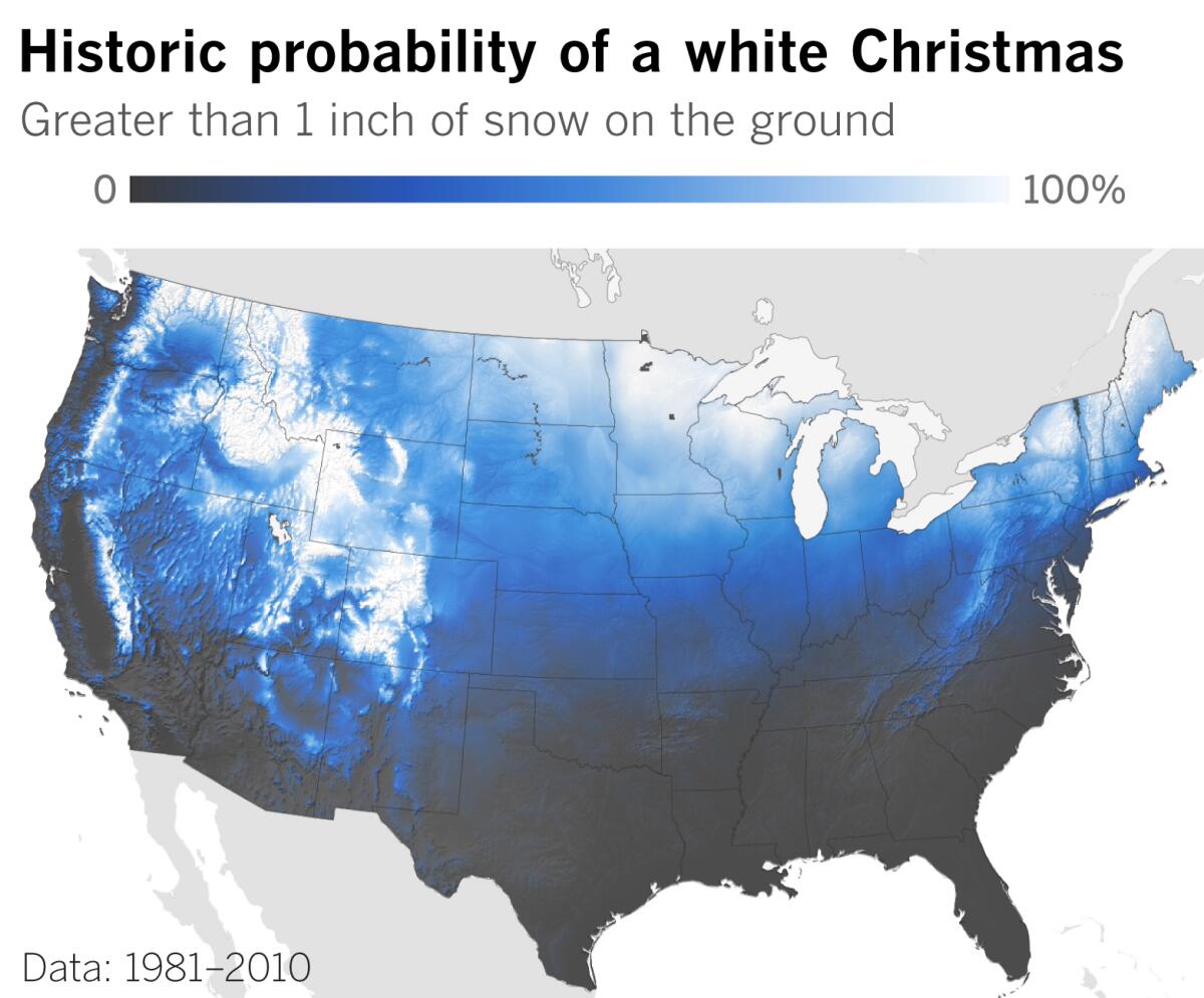 If you're dreaming of a white Christmas, this map shows where you're most likely to find it.