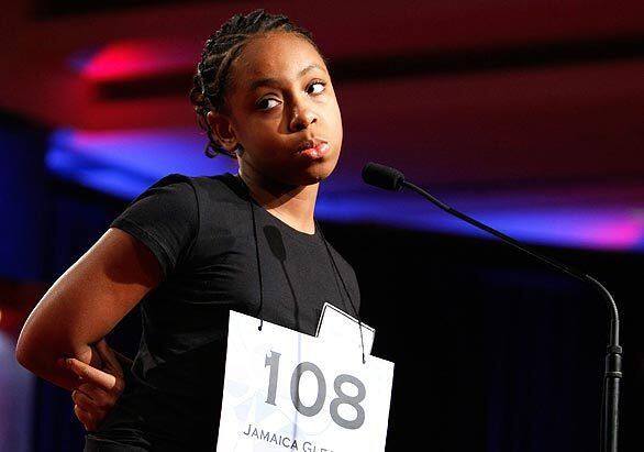 Shari-Jo Miller of Jamaica misspells a word in the fourth round of the spelling bee.