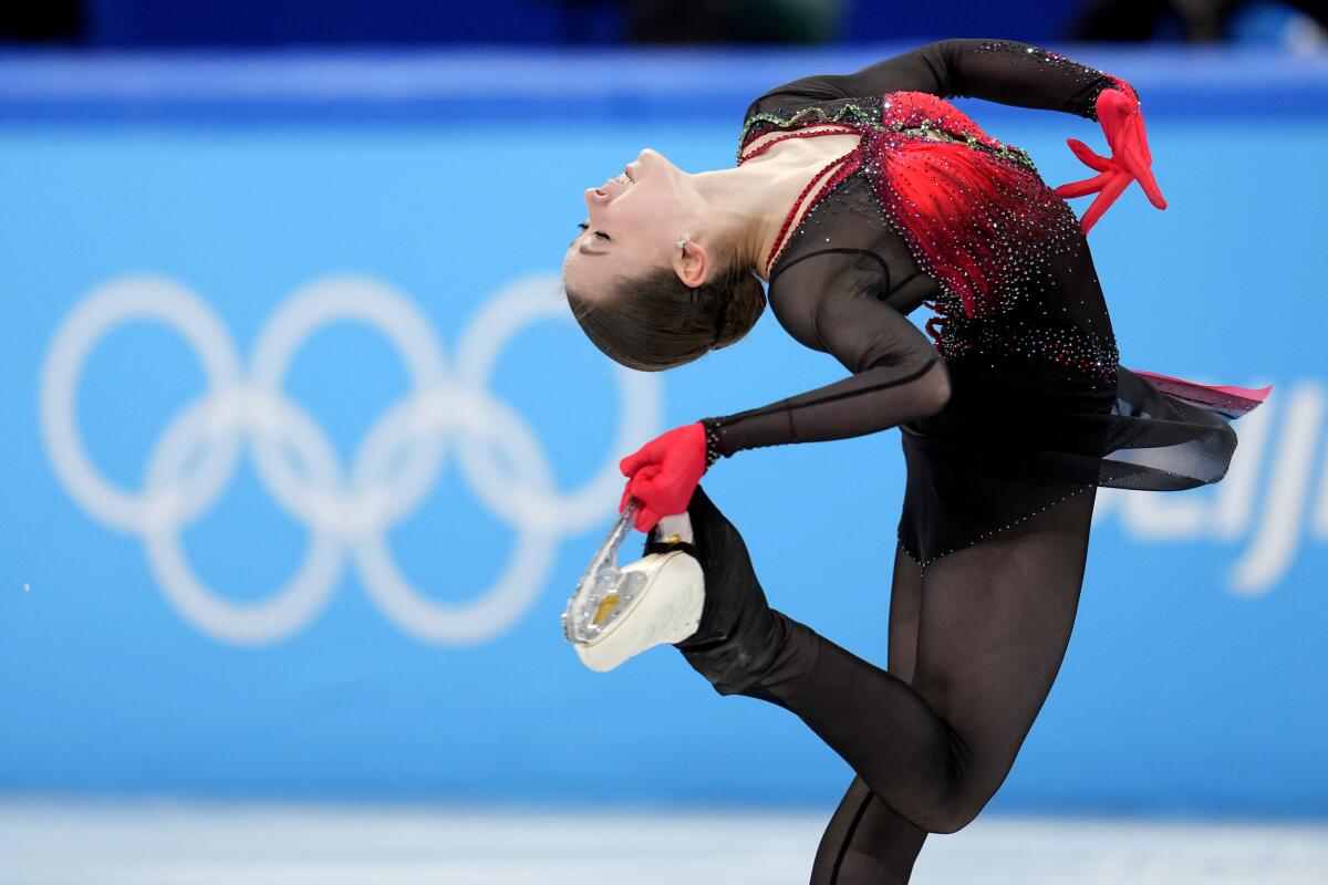 Kamila Valieva of the Russian Olympic Committee competes in the women's team free skate program.
