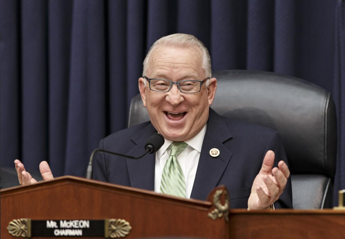 A local Democratic club is hosting a forum featuring the two Republican candidates vying to succeed Rep. Howard P. "Buck" McKeon, shown above.