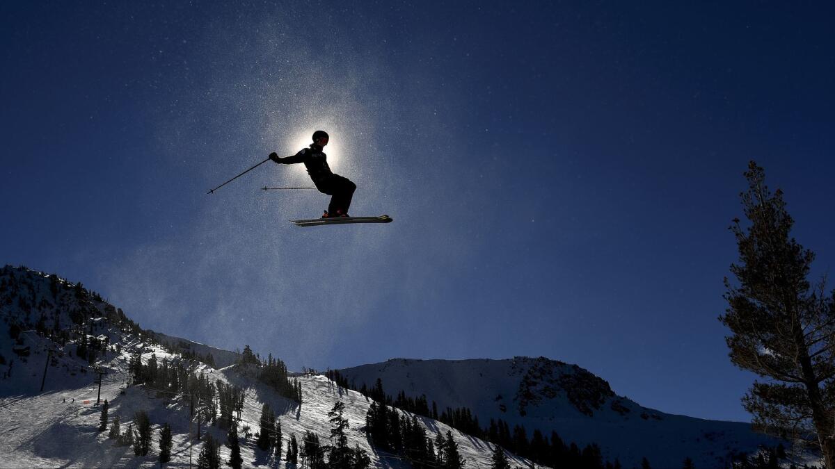 A competitor warms-up before the start of the Men's Slopestyle Qualifier in Mammoth Mountain Saturday.
