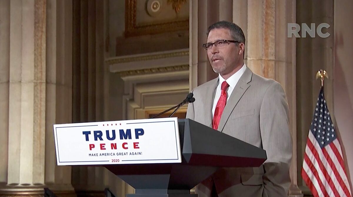 Maine lobsterman Jason Joyce addresses the virtual Republican National Convention on Aug. 25.
