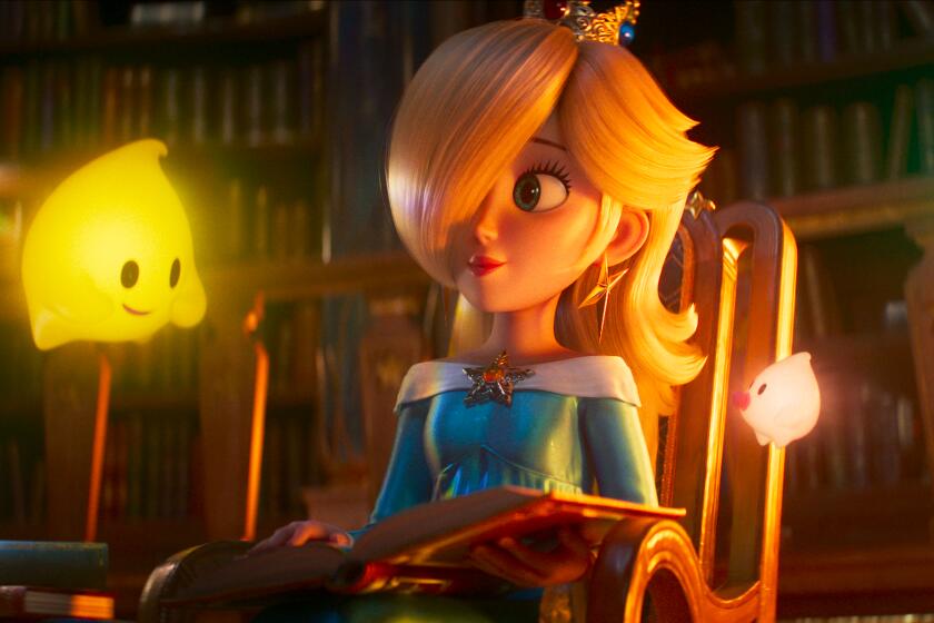 Rosalina in a chair reading to floating, star-like Lumas