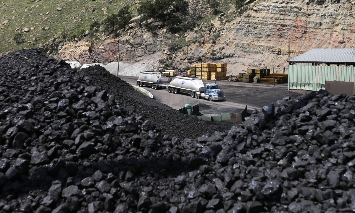 Piles of coal wait to be loaded into trucks at the Sufco Coal Mine, 30 miles east of Salina, Utah.