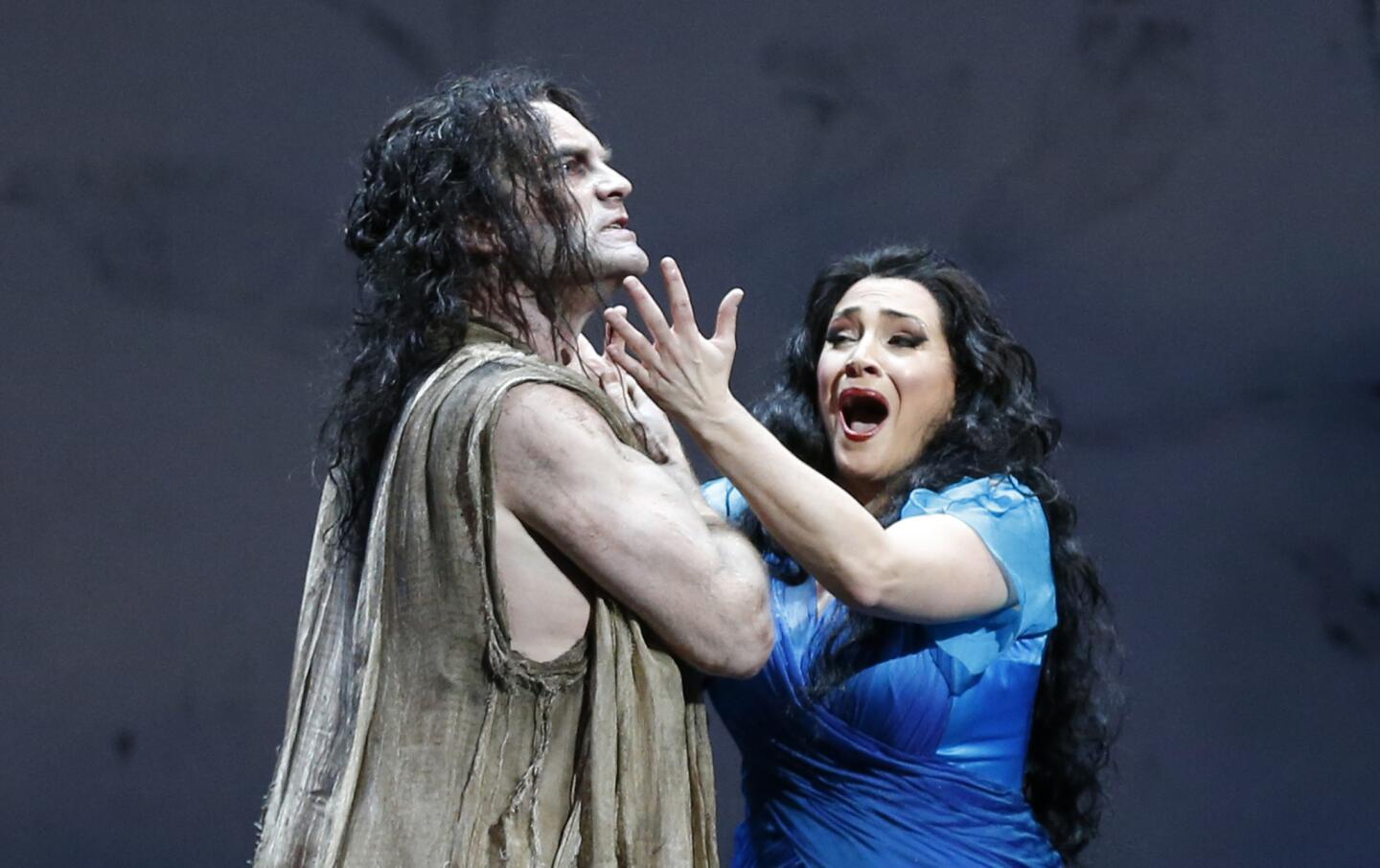 Patricia Racette, right, is Salome, and Tomas Tomasson is Jochanaan in the production of Strauss' "Salome" at the Dorothy Chandler Pavilion in Los Angeles.