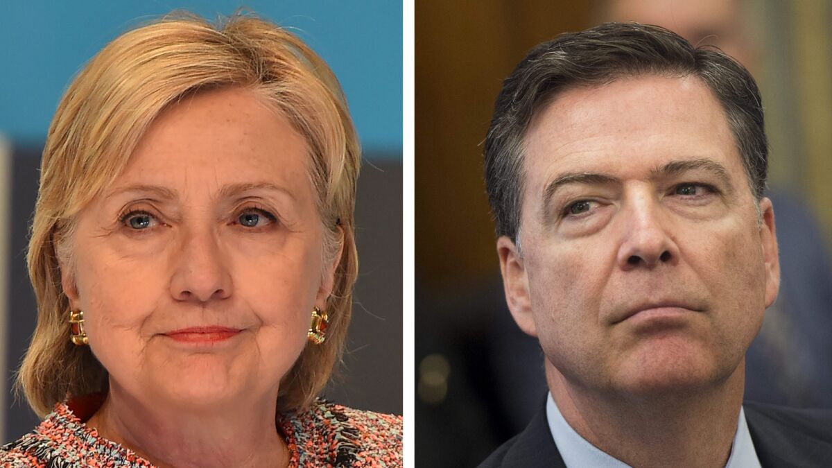 Democratic presidential candidate Hillary Clinton, left, and FBI Director James Comey.