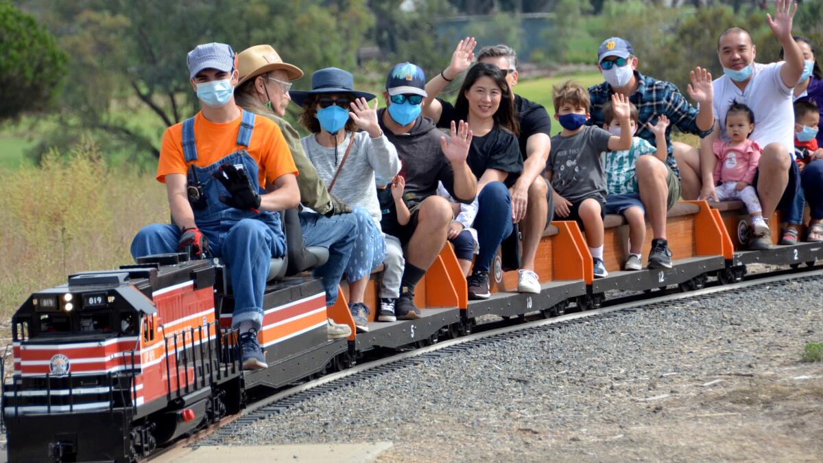 Adults and kids enjoyed first public train rides in 18 months at Fairview Park operated by Orange County Model Engineers.