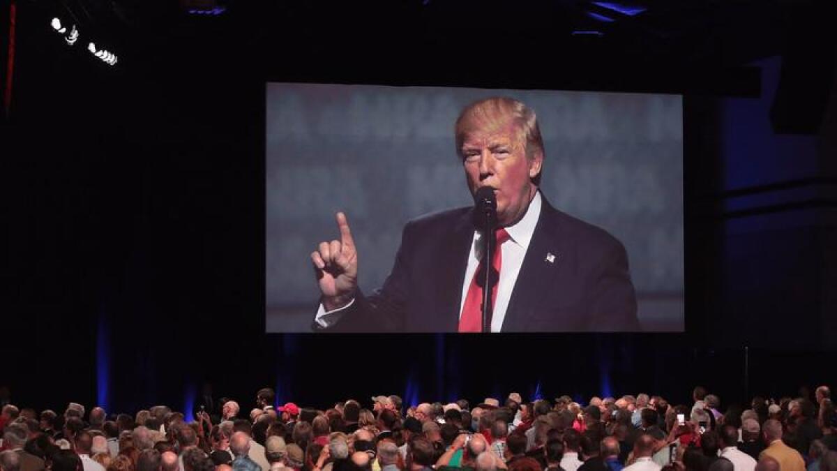 President Trump speaks at an NRA event in Atlanta in April.