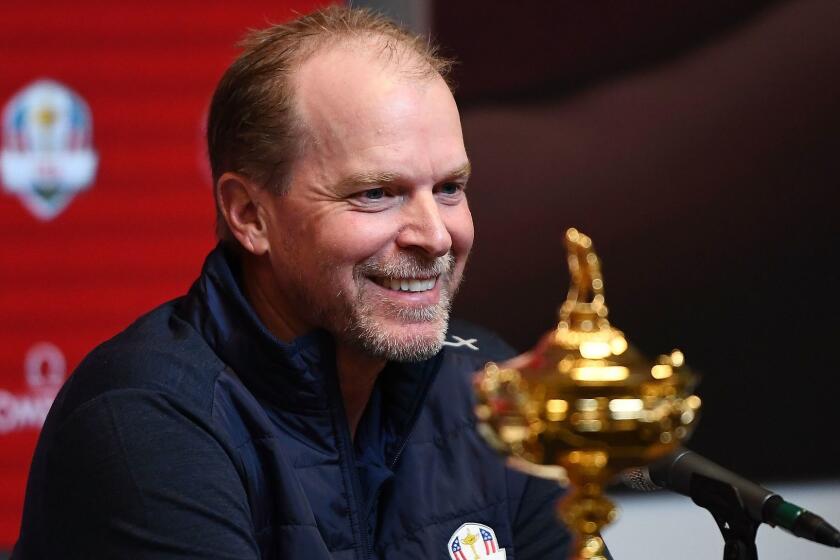 MILWAUKEE, WISCONSIN - FEBRUARY 20: Steve Stricker speaks with the media as he is named United States Ryder Cup Captain for 2020 during a press conference at the Fiserv Forum on February 20, 2019 in Milwaukee, Wisconsin. (Photo by Stacy Revere/Getty Images) ** OUTS - ELSENT, FPG, CM - OUTS * NM, PH, VA if sourced by CT, LA or MoD **