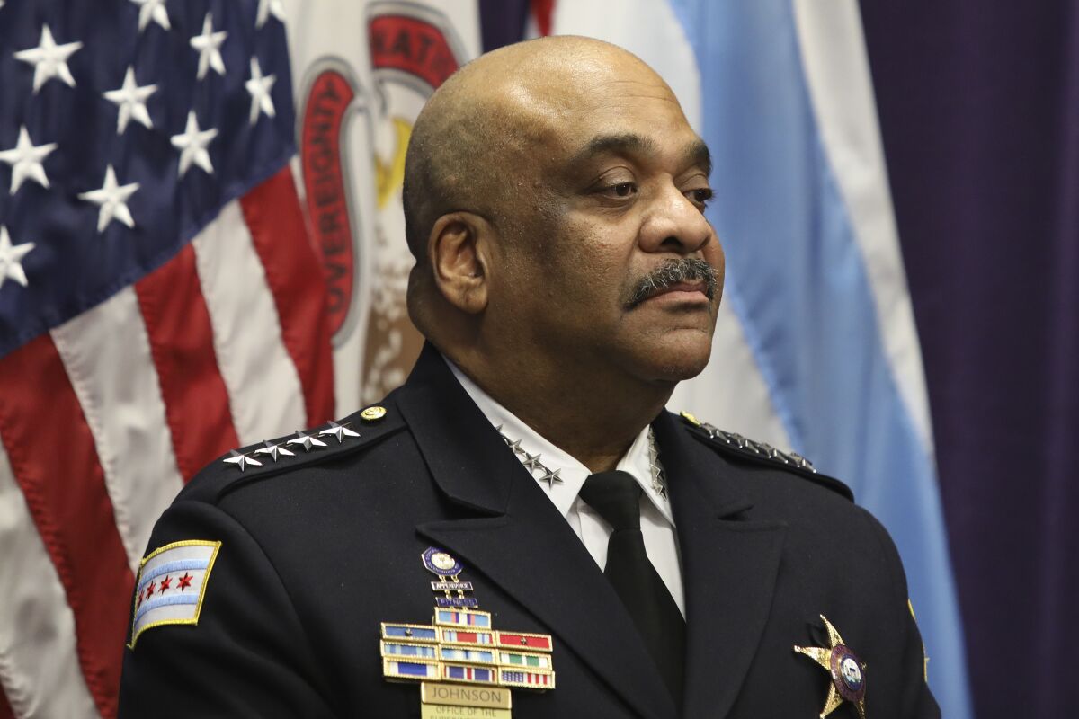 FILE - In this Nov. 7, 2019 file photo, Chicago Police Superintendent Eddie Johnson speaks at a news conference in Chicago. An inspector general's report concluded Thursday, July, 16, 2020, that Johnson drove a city vehicle while under the influence of alcohol and lied about the incident that led to his December firing. Johnson was found asleep behind the wheel of his police car in October after consuming "several large servings of rum" at a downtown restaurant with a member of his security detail, according to the Chicago Office of the Inspector General. (AP Photo/Teresa Crawford File)