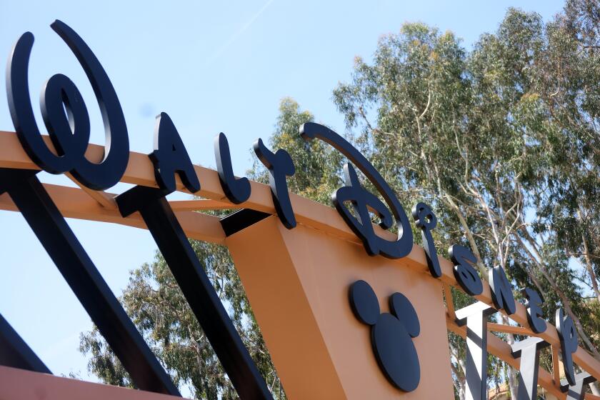 LOS ANGELES, CA - JUNE 02: The entrance to Walt Disney Co. is seen from West Alameda Ave. in Burbank on Wednesday, June 2, 2021 in Los Angeles, CA. This is their corporate headquarters building. (Dania Maxwell / Los Angeles Times)