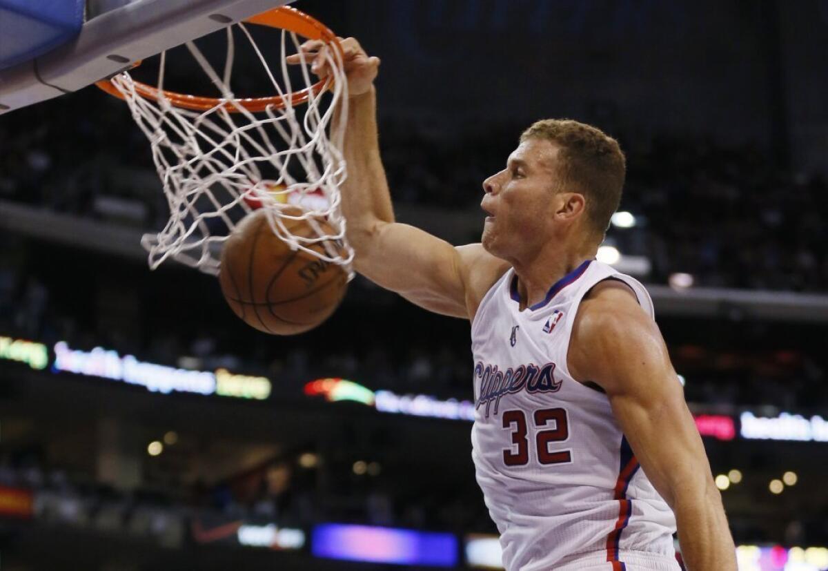 Clippers forward Blake Griffin dunks against the Oklahoma City Thunder on Wednesday.