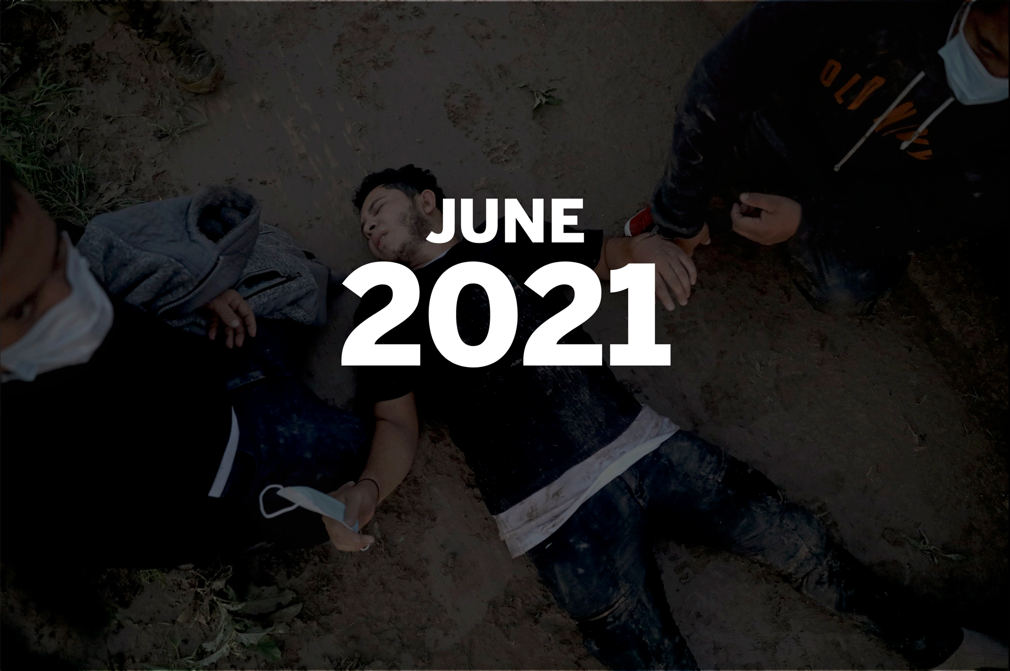 June 2: A man collapses from exhaustion on the ground near others.