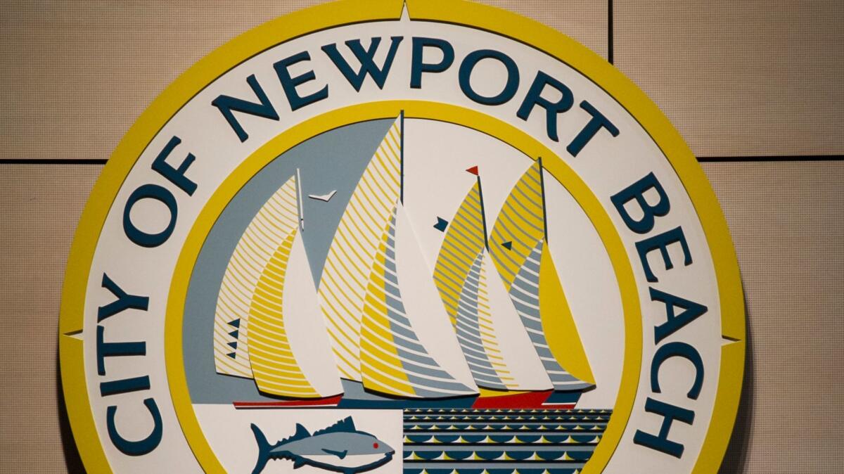 The city seal, as seen in the Newport Beach council chambers in 2014.