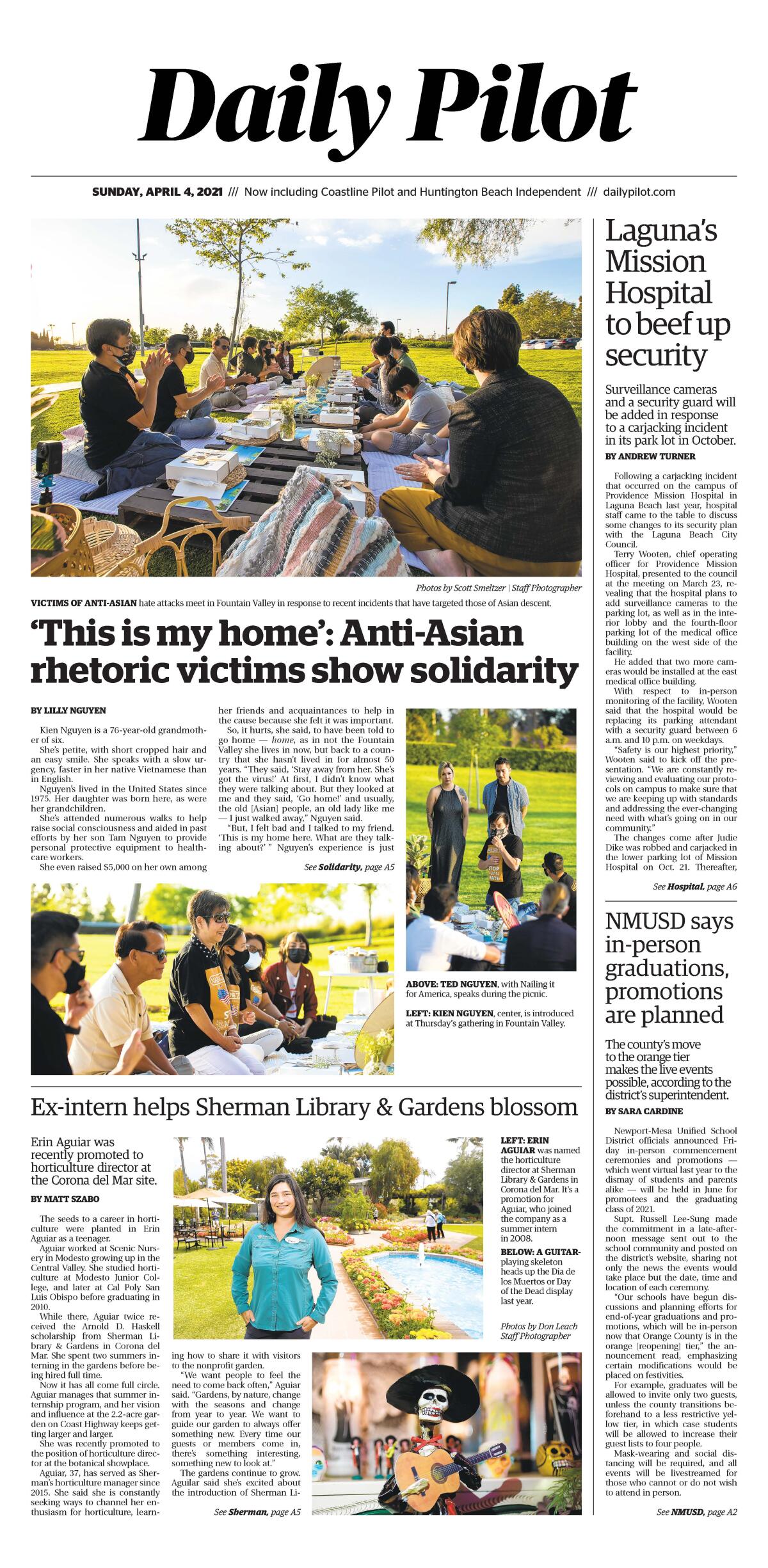 Front page of Daily Pilot e-newspaper for Sunday, April 4, 2021.
