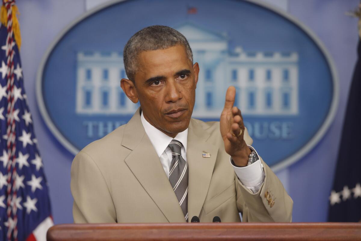 President Barack Obama speaks in the James Brady Press Briefing Room at the White House in Washington on Thursday.