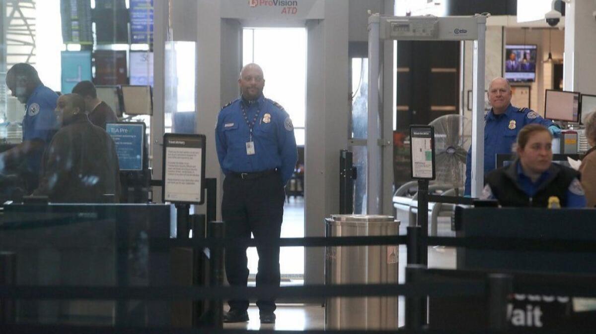 TSA employees at Baltimore Washington International Thurgood Marshall Airport on Jan. 14.
