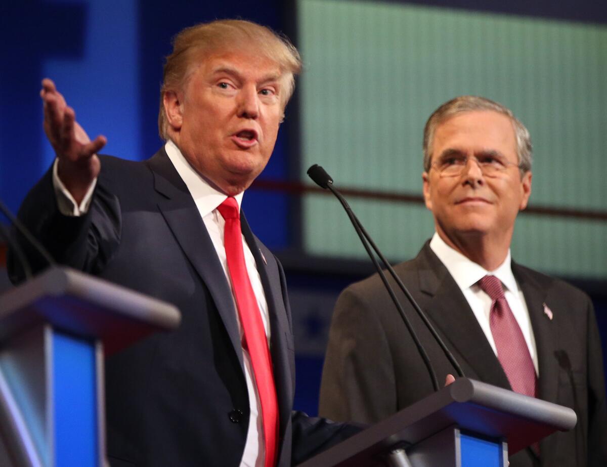 Republican presidential candidate Donald Trump and Jeb Bush during the first Republican presidential debate last month in Cleveland.