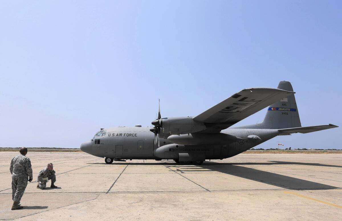 A U.S. Air Force plane carrying weapons and equipment arrives in Beirut last month to help Lebanon as it faces a growing threat from Islamic militants amid the fallout from neighboring Syria's civil war.
