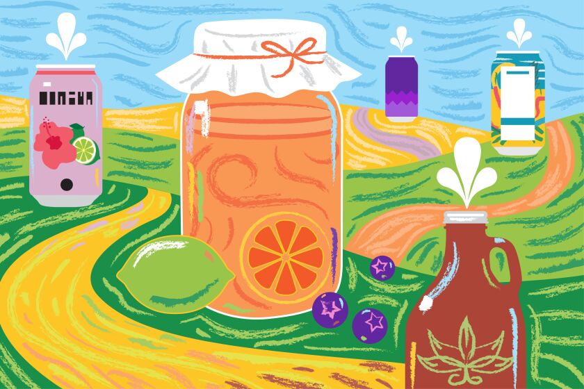 Illustration of hills of Kombucha containers, by Cristina Byvik