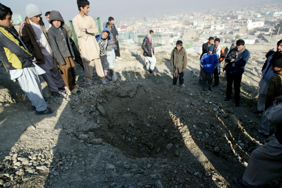 The attack Wednesday on the U.S. Embassy in Kabul, the capital of Afghanistan, left a crater nearby.