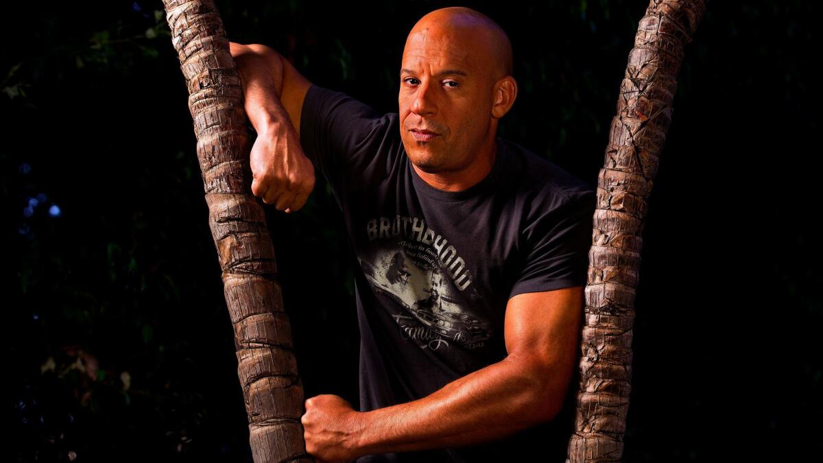 Actor Vin Diesel, who stars "The Fate of the Furious," the eighth chapter in the "Fast & Furious," franchise, is photographed at the Four Seasons hotel in Los Angeles on March 31, 2017.