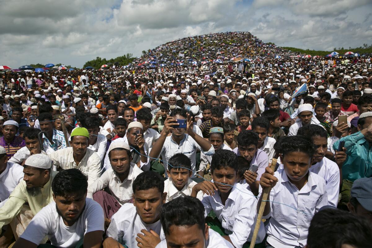 Rohingya refugees at a ceremony Aug. 25, 2019, in Cox's Bazar to mark the second anniversary of the Rohingya crisis.