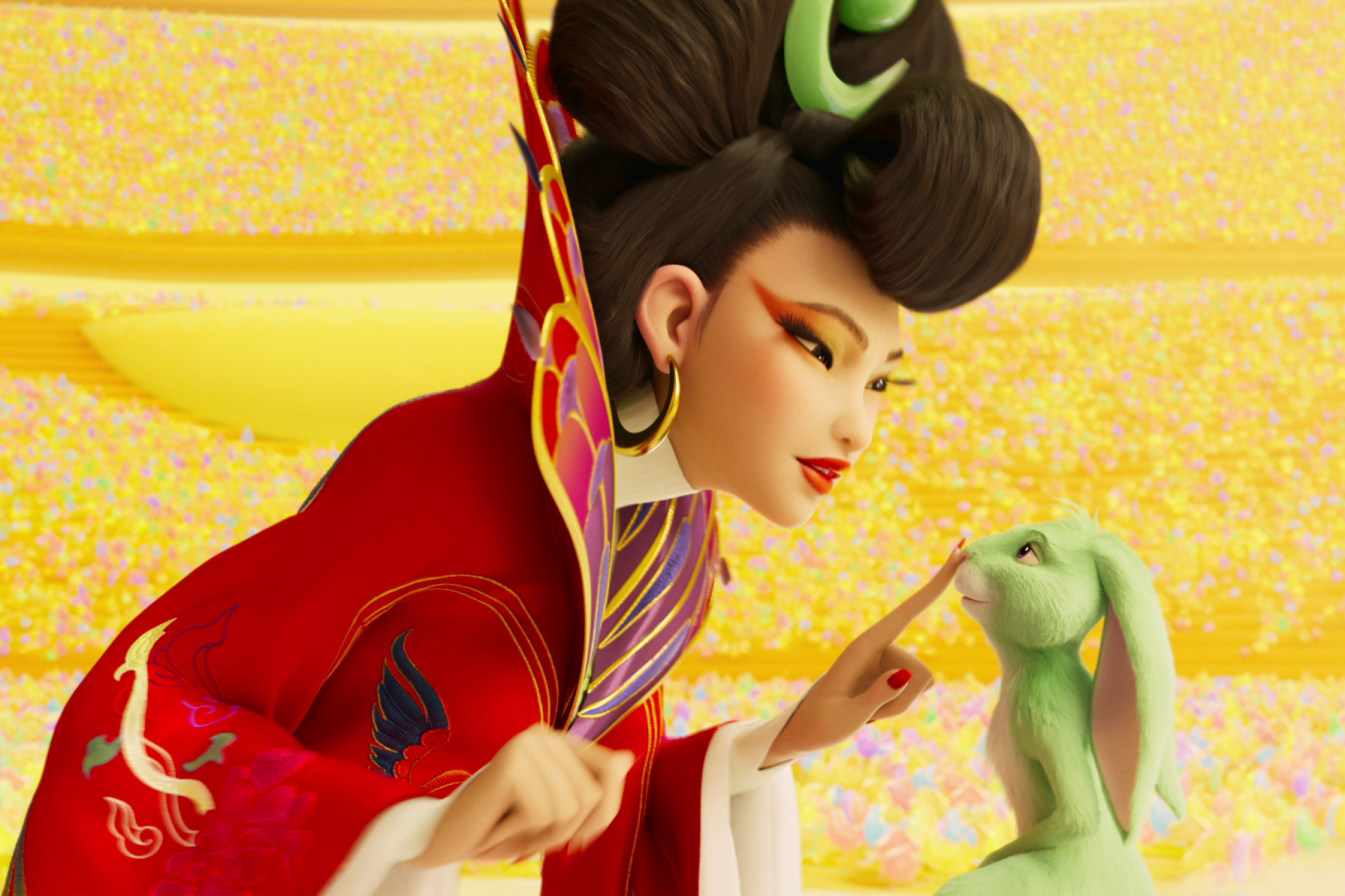 The animated character Chang'e with a rabbit in "Over the Moon."