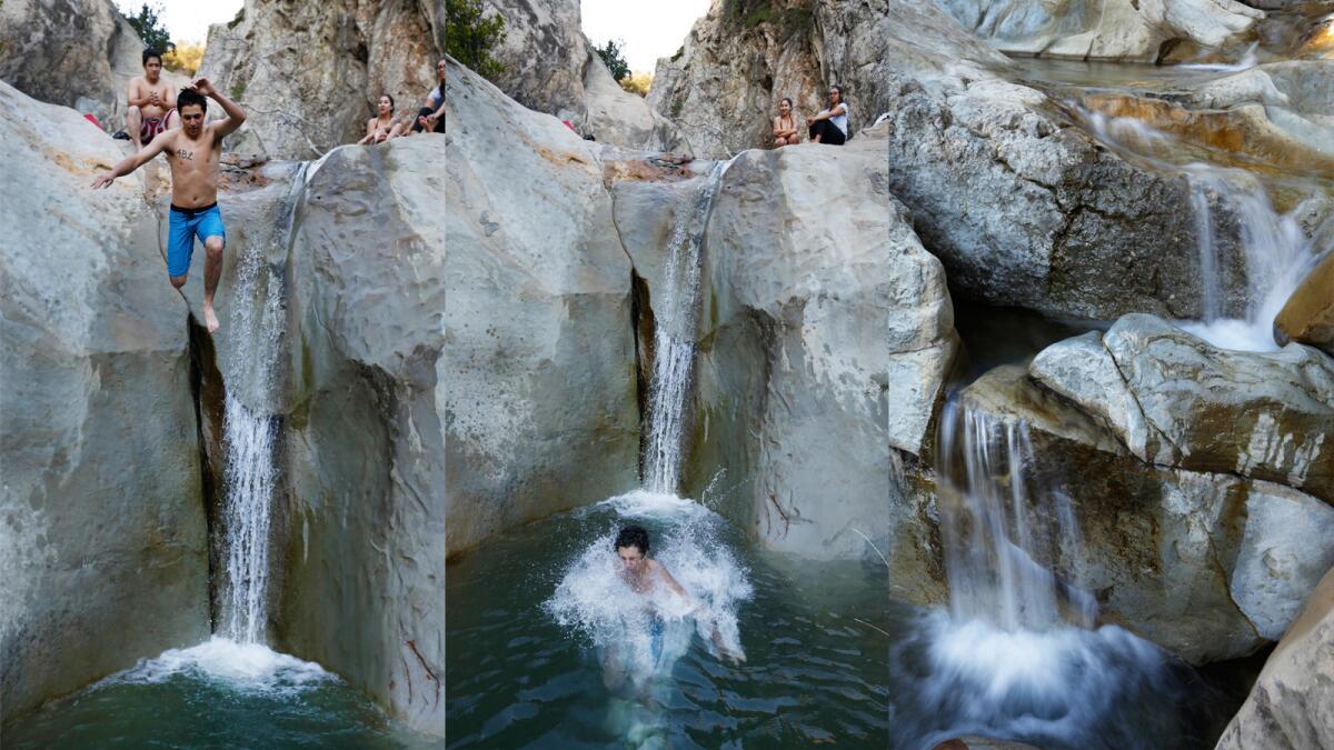 Mission creek fills a series of waterfalls and punchbowl-like pools that are popular for local hikers off Tunnel Trail.