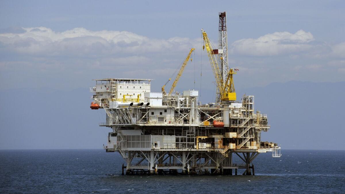 The offshore oil drilling platform Gail, off the coast of California near Santa Barbara in 2009.