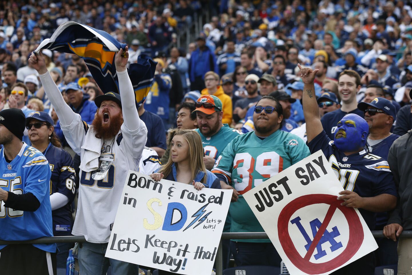 Some Chargers fans have followed the team since childhood and let management know they are against a move to L.A.