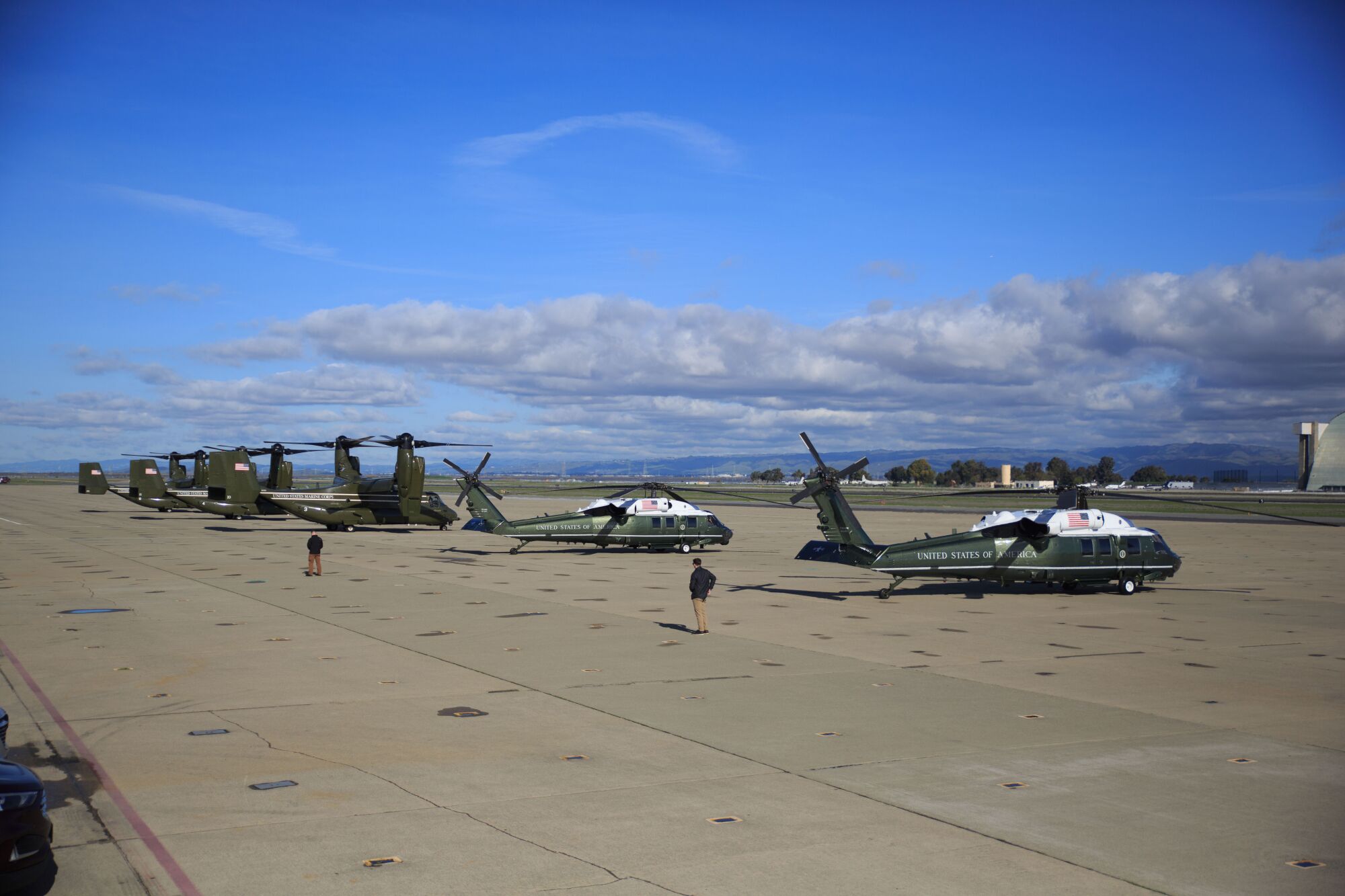 President Biden arrives at Moffett Federal Airfield in Mountain View, Calif.
