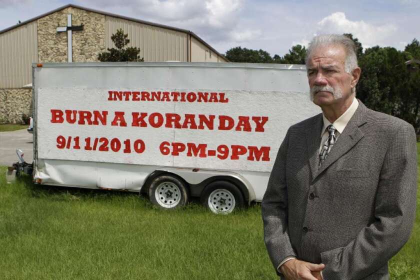 Terry Jones at the Dove World Outreach Center in Gainesville, Fla., on Aug. 30, 2010. On Wednesday, the 12th anniversary of the Sept. 11 attacks, Jones had planned to 2,998 burn copies of the Koran at a public park in Florida.