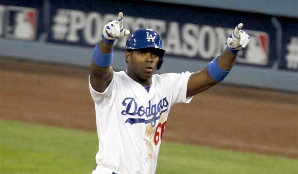 Teams at the general managers' winter meeting have made inquiries into the availability of Dodgers right fielder Yasiel Puig as well as outfielders Matt Kemp, Andre Ethier and Carl Crawford.