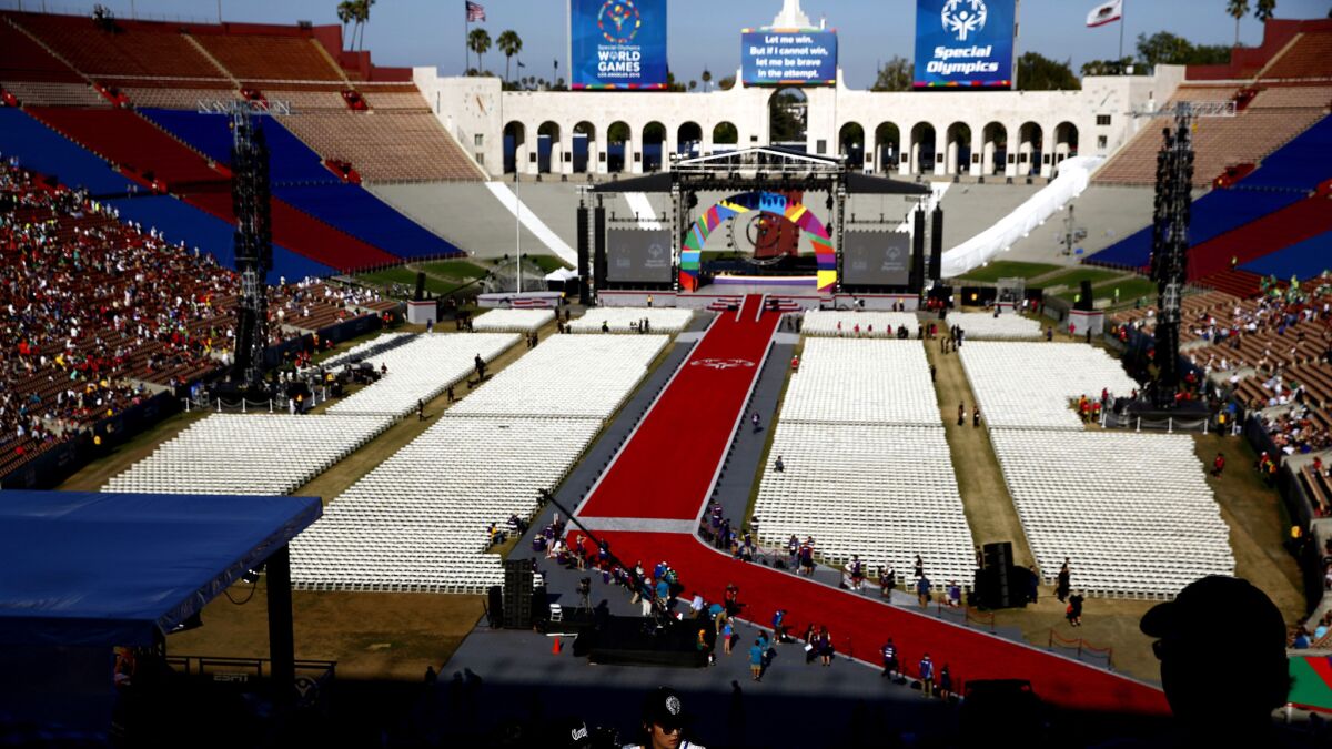 The Memorial Coliseum is decorated for the opening ceremony of the 2015 Special Olympics World Games last summer.