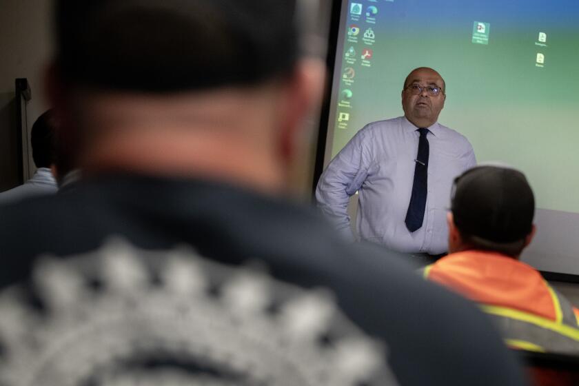 Yorba Linda, CA - June 28: Adel Hagekhalil, general manager of the Metropolitan Water District of Southern California, takes questions from employees during a safety fair at the Diemer Filtration Plant on Wednesday, June 28, 2023 in Yorba Linda, CA. (Brian van der Brug / Los Angeles Times)