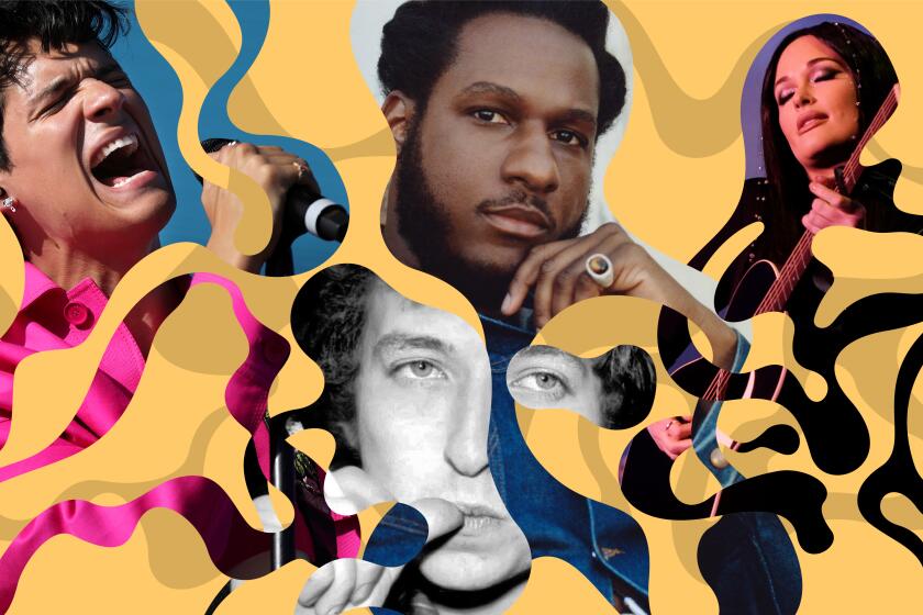 Clockwise from top left: Omar Apollo, Leon Bridges, Kacey Musgraves and Bob Dylan