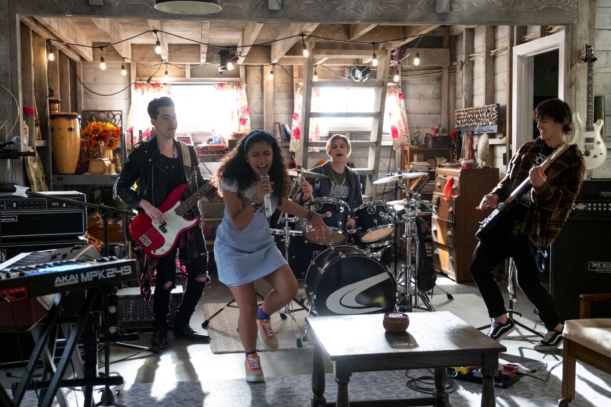 Jeremy Shada, Madison Reyes, Owen Joyner and Charles Gillespie play the series' titular band.