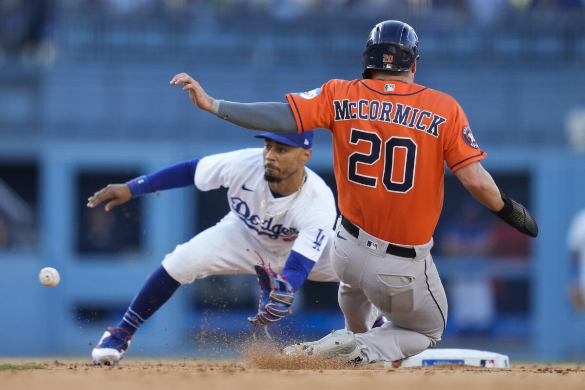 The Dodgers second baseman tagged the Houston Astros' Chas McCormick in a robbery attempt June 25, 2023 at Dodger Stadium.