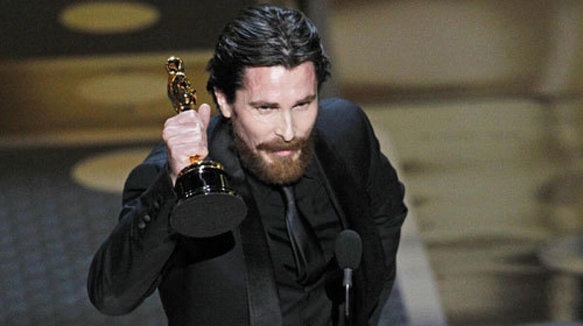 Christian Bale accepts his supporting actor award for his role in "The Fighter."