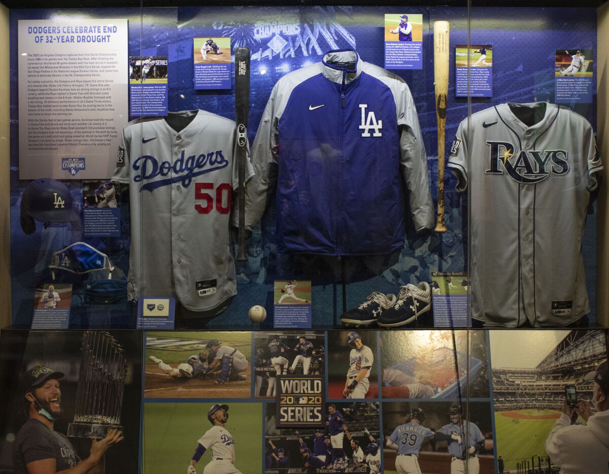 A new exhibit at the National Baseball Hall of Fame and Museum features a tribute to the 2020 World Series champion Dodgers.