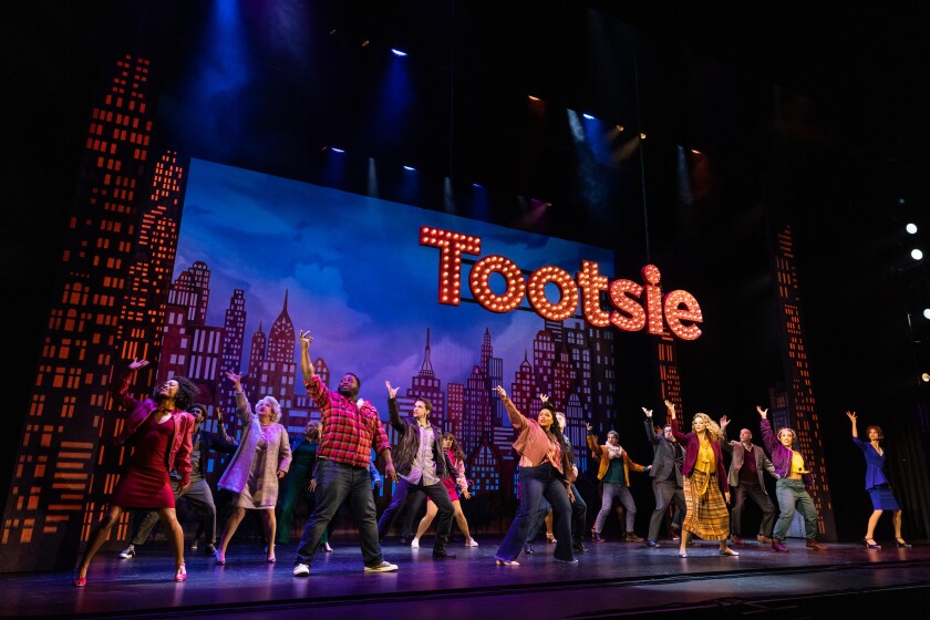 The cast of the touring musical "Tootsie," which plays April 12-17 at the San Diego Civic Theatre.