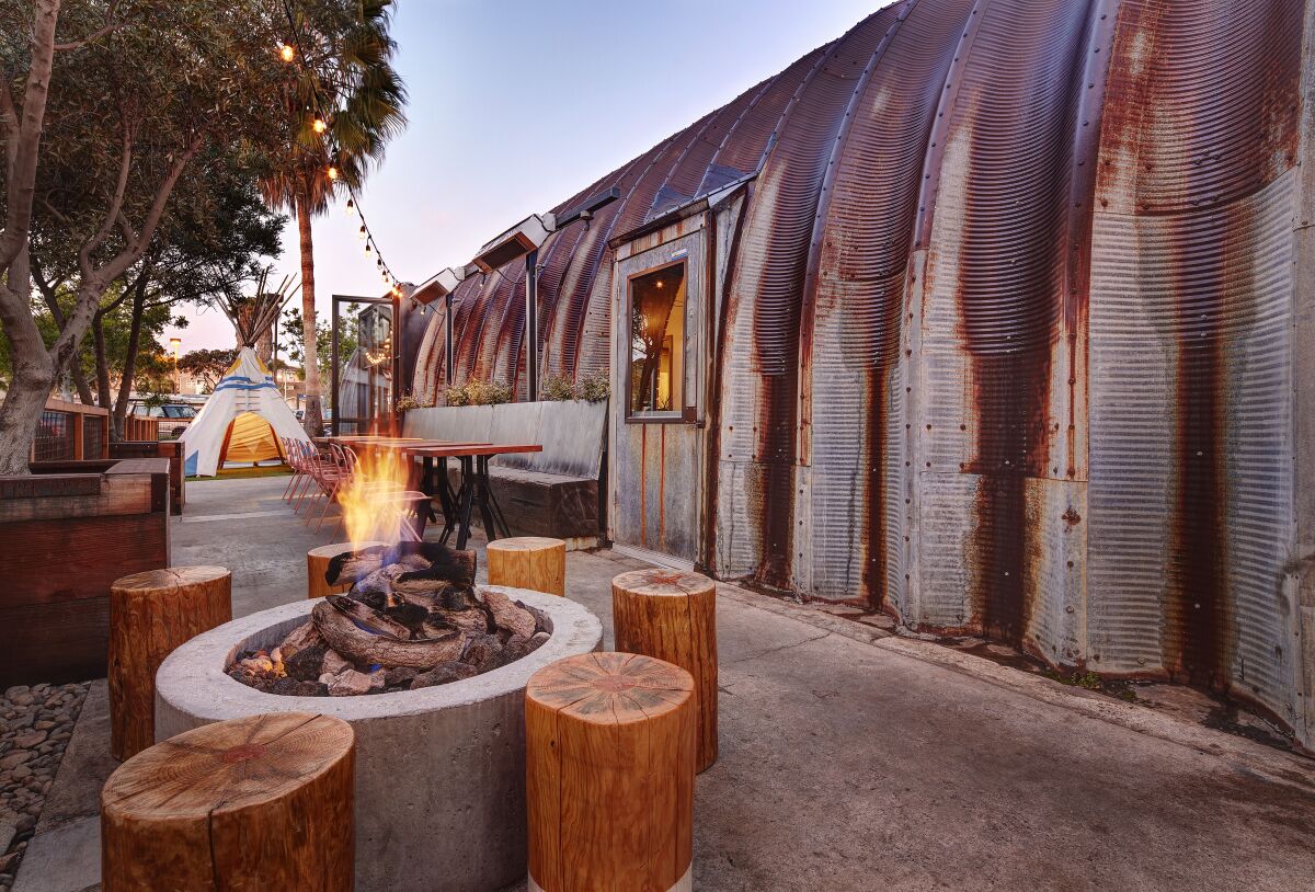 Campfire's patio is the epitome of glamping chic. The kids can play in the teepee. 
