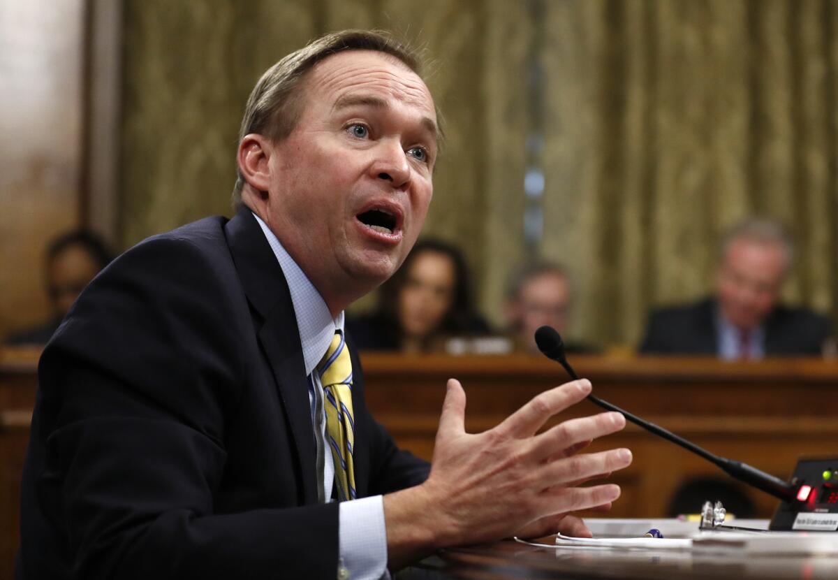 Rep. Mick Mulvaney (R-S.C), President Trump's nominee to run the White House budget office, speaks at his Senate confirmation hearing in Washington.