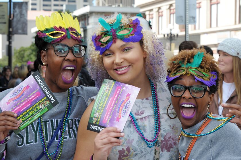 San Diego threw on some beads and celebrated New Orleans-style at the Gaslamp Mardi Gras Big Easy Bites & Booze Tour on Saturday, Feb. 22, 2020.