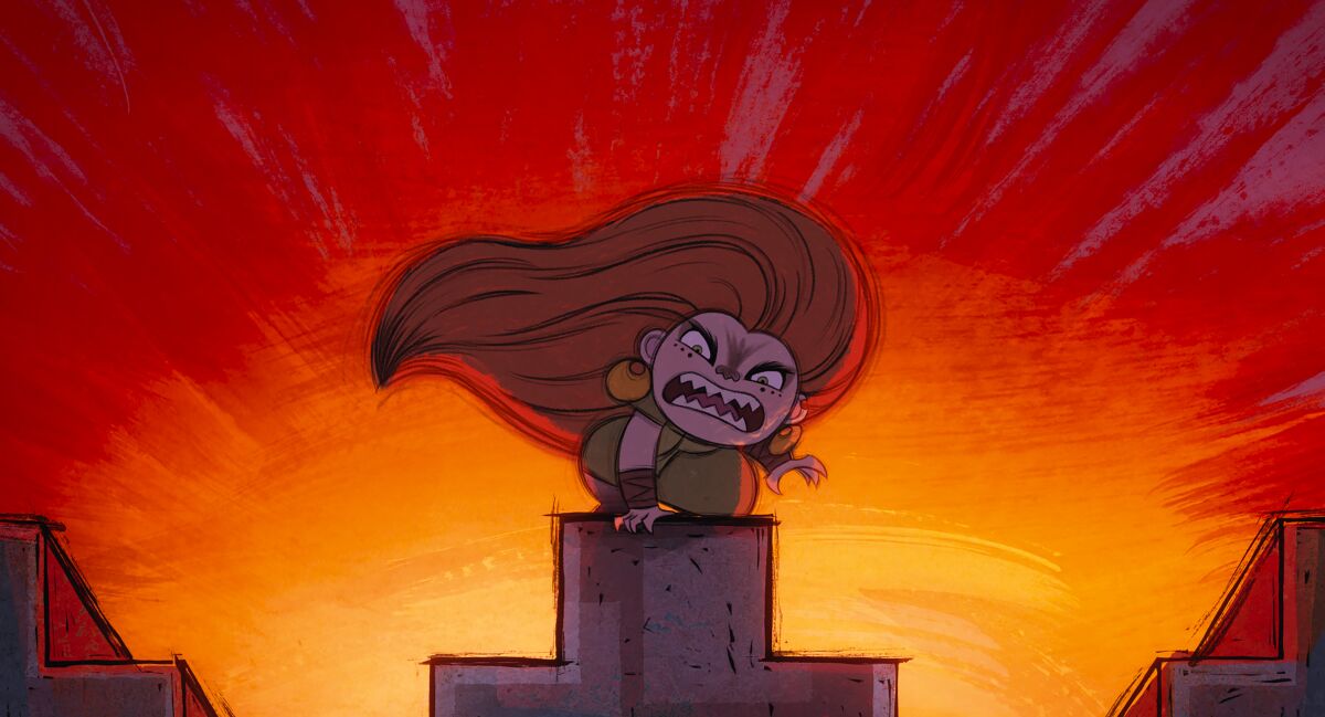 Mebh (voiced by Eva Whittaker) lets the denizens of the castle have it in the animated Oscar contender "Wolfwalkers."