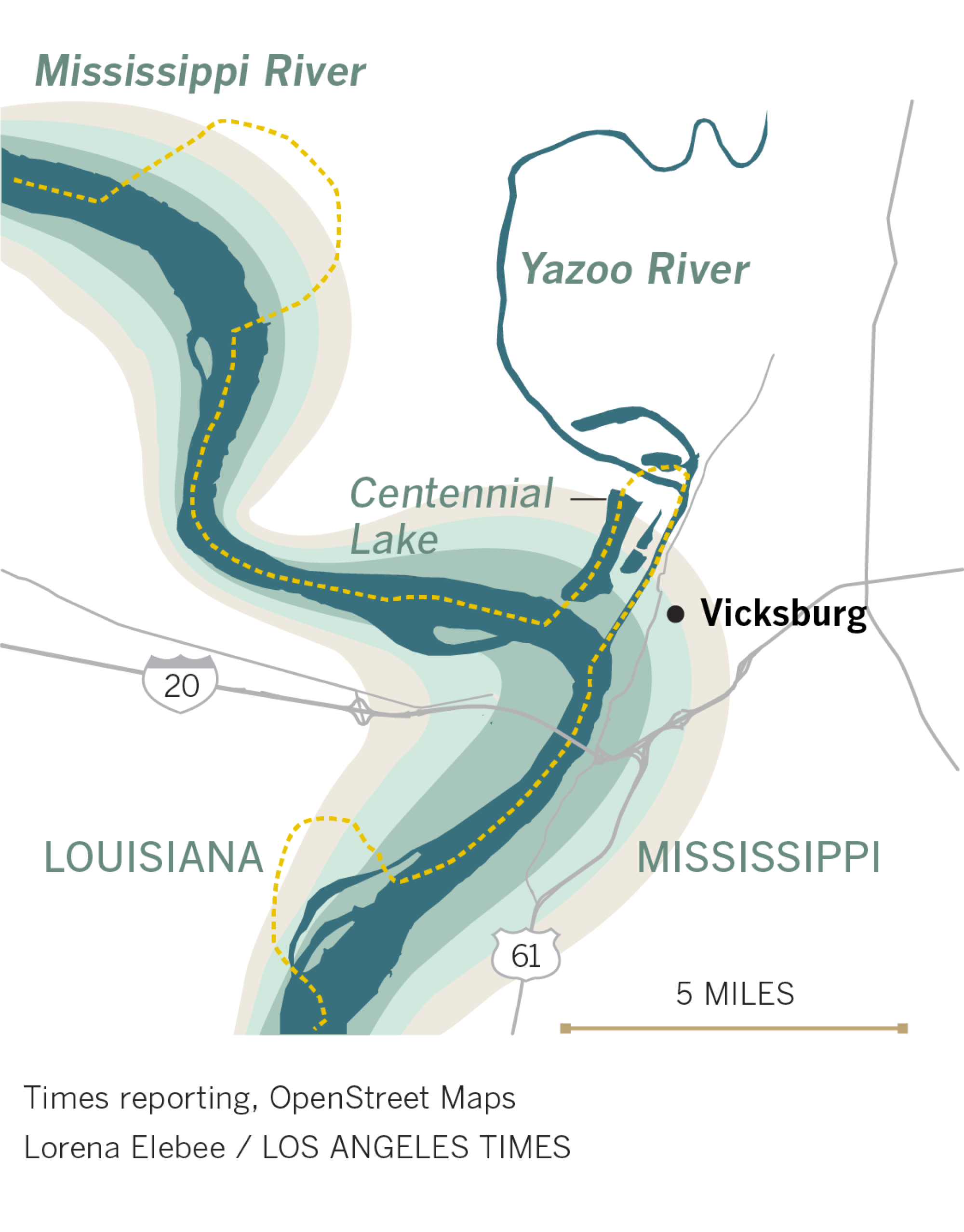 Map of Mississippi River near Vicksburg.