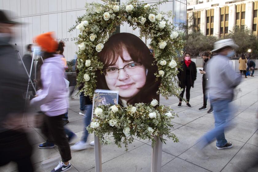 A picture of Valentina Orellana-Peralta at the press conference LAPD headqauters