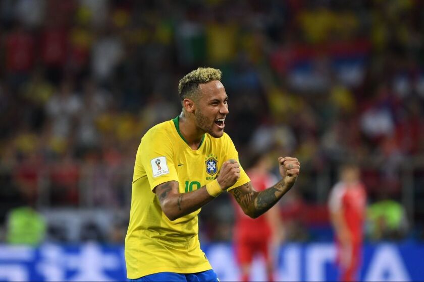 Brazil's forward Neymar celebrates at the end of the Russia 2018 World Cup Group E football match between Serbia and Brazil at the Spartak Stadium in Moscow on June 27, 2018. / AFP PHOTO / Kirill KUDRYAVTSEV / RESTRICTED TO EDITORIAL USE - NO MOBILE PUSH ALERTS/DOWNLOADSKIRILL KUDRYAVTSEV/AFP/Getty Images ** OUTS - ELSENT, FPG, CM - OUTS * NM, PH, VA if sourced by CT, LA or MoD **